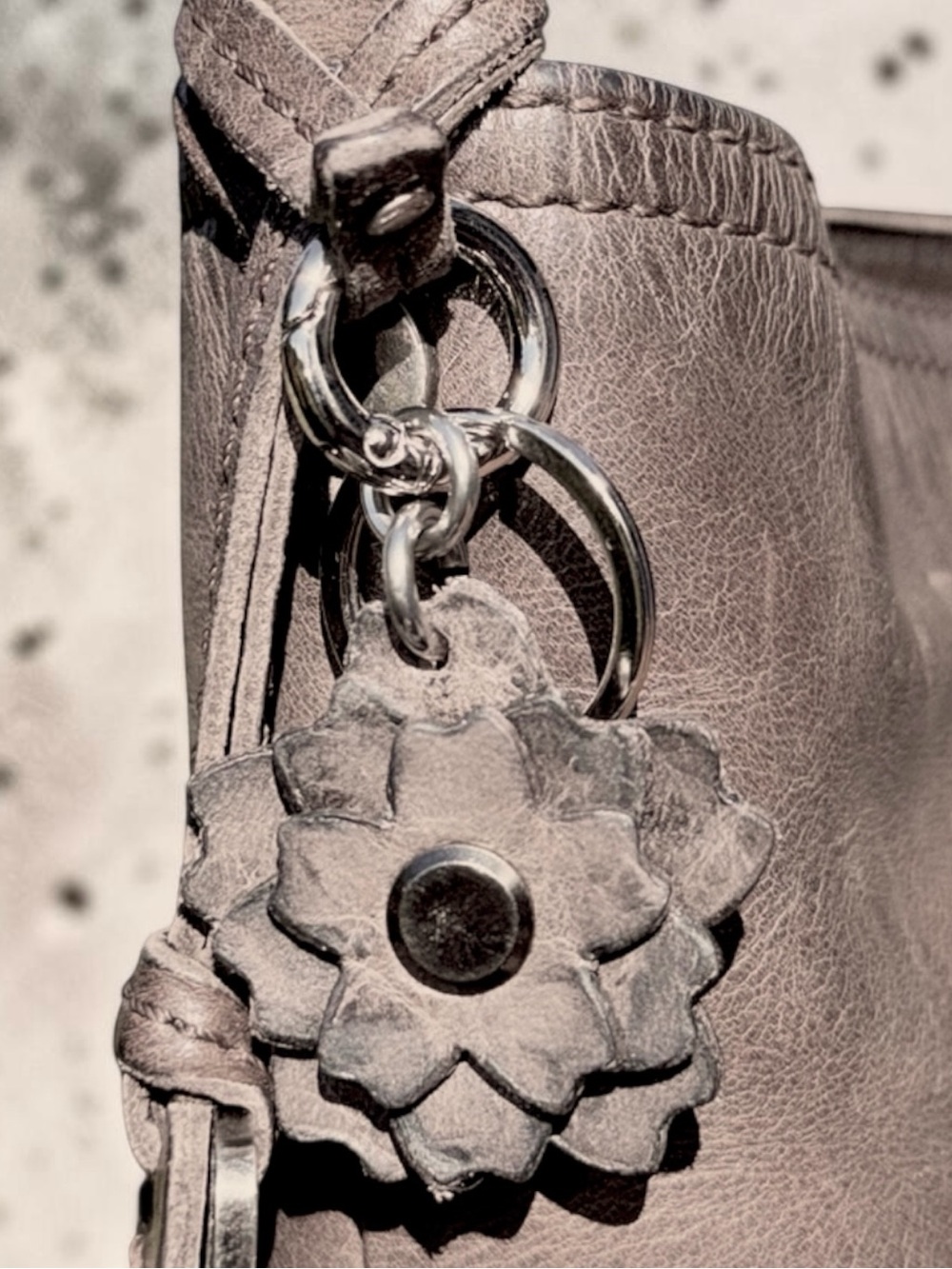 Distressed Floral Leather Bag Charm / Keychain